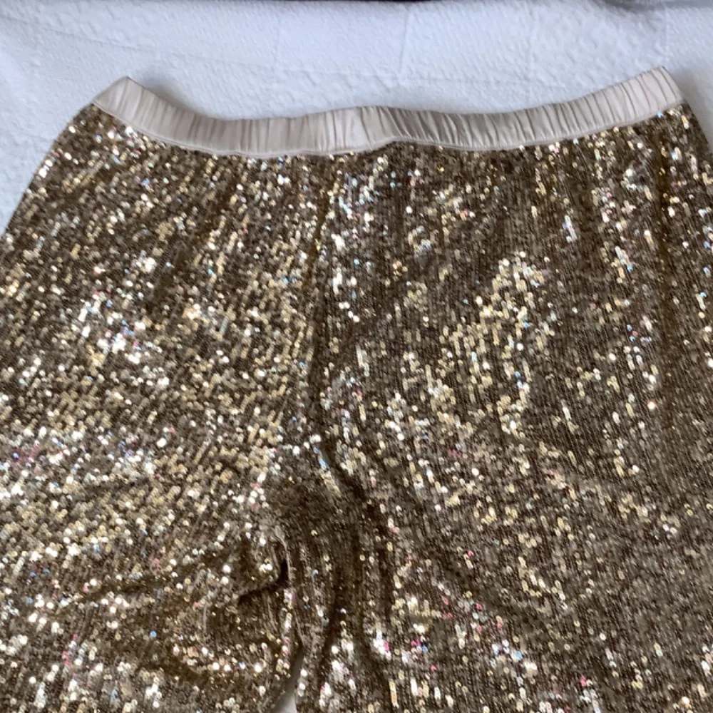 EUC ladies‎ Victoria’s Secret lined gold sequins joggers shiny sz. Xl
